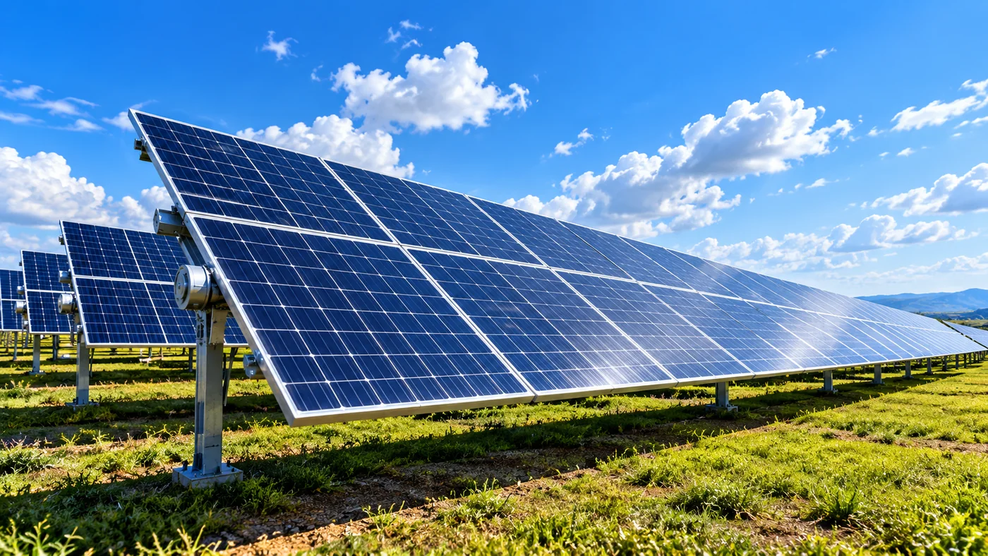 Utility-scale monocrystalline solar panel farm